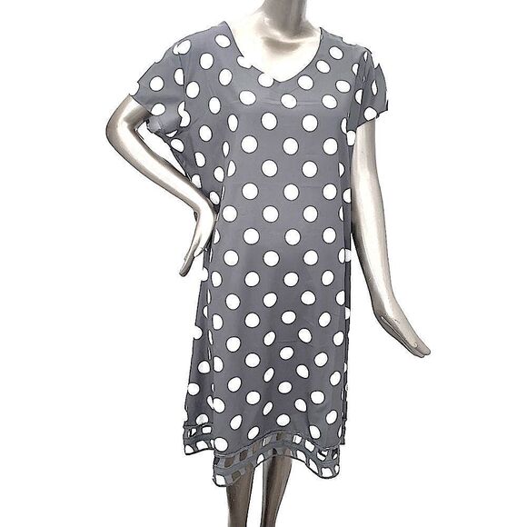 PLUS size polka dot shift dress xxl, grey and white. V neck s/s nwot 23' wide - Picture 1 of 6